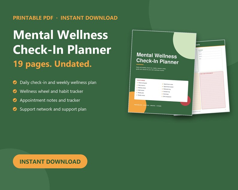 Mental Wellness Check in Planner Printable PDF | Daily Check In, Habit ...