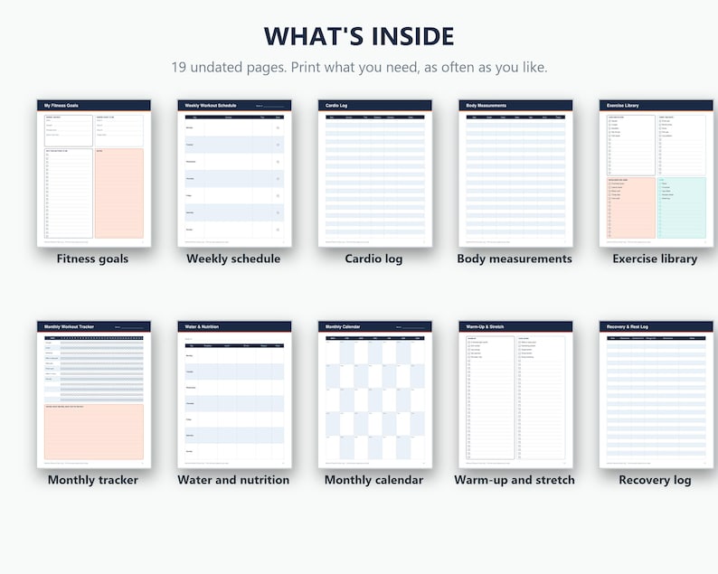 Workout Planner & Gym Log Printable PDF | Fitness Tracker, Strength ...