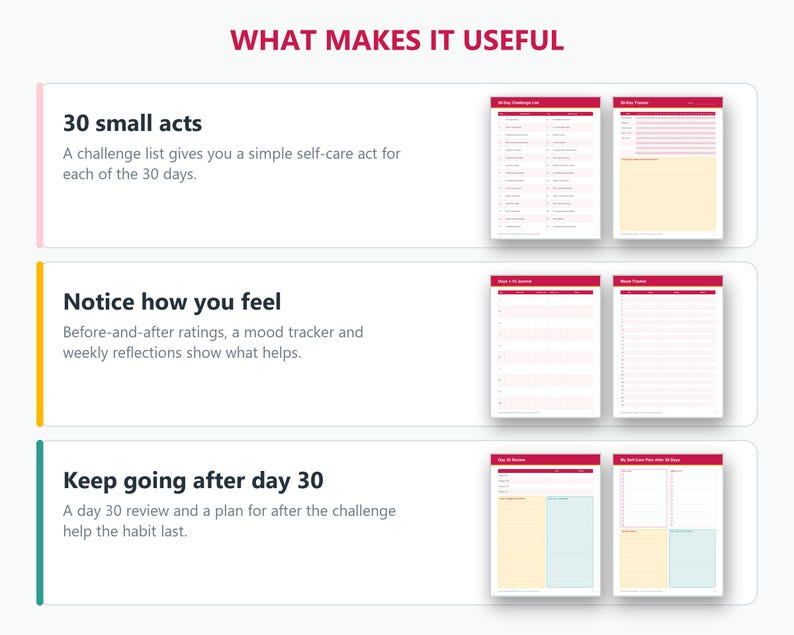 30 Day Self Care Challenge Printable PDF | Self Care Tracker, Daily ...