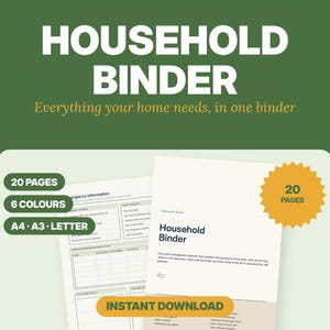 Carpeta doméstica imprimible para Reino Unido, planificador de gestión del hogar e información de emergencia en formato PDF.