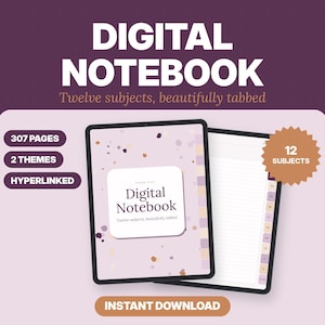 Digital Notebook Template with 12 Tabbed Subjects for GoodNotes, Hyperlinked iPad Notebook