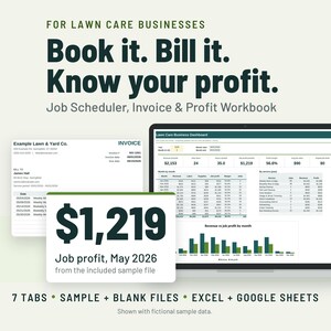 Lawn Care Invoice Template and Mowing Schedule | Lawn Care Spreadsheet, Client Tracker | Google Sheets + Excel image 1