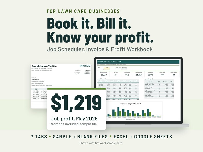 Lawn Care Invoice Template and Mowing Schedule | Lawn Care Spreadsheet, Client Tracker | Google Sheets + Excel image 1