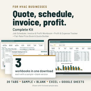 HVAC Business Start Up Kit | Flat Rate Price Book, Estimate, Invoice, Scheduler | Google Sheets + Excel