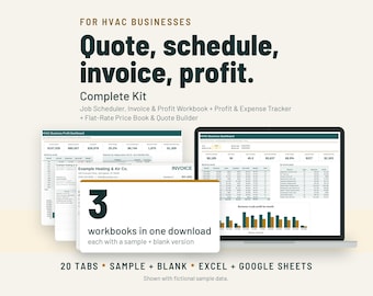 HVAC Business Start Up Kit | Flat Rate Price Book, Estimate, Invoice, Scheduler | Google Sheets + Excel