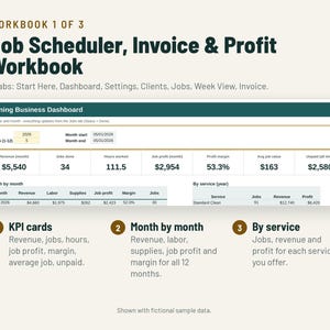Cleaning Business Spreadsheet Bundle | Estimate, Invoice, Job Scheduler, Profit & Expense Tracker | Google Sheets + Excel image 2