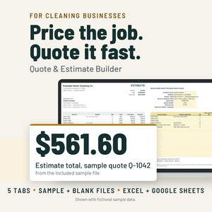 Cleaning Estimate Template | Cleaning Business Quote Form, Price List, Quote Tracker | Google Sheets + Excel image 1