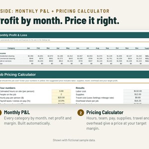 Cleaning Business Expenses Spreadsheet and Profit Tracker | Monthly P&L, Pricing Calculator | Google Sheets + Excel image 4