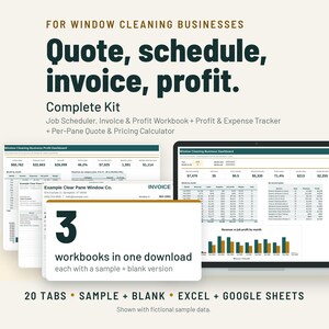 Window Cleaning Business Start Up Kit | Per Pane Pricing Calculator, Estimate, Invoice | Google Sheets + Excel