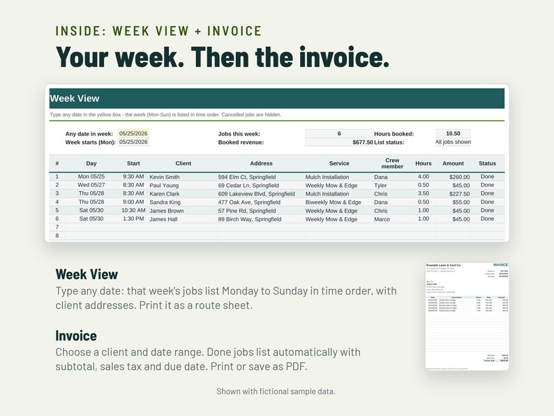Lawn Care Invoice Template and Mowing Schedule | Lawn Care Spreadsheet, Client Tracker | Google Sheets + Excel image 4