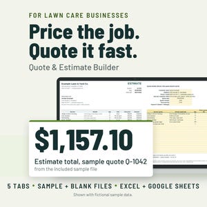Lawn Care Estimate Template | Landscaping Estimate Form, Per Sq Ft Pricing | Google Sheets + Excel image 1