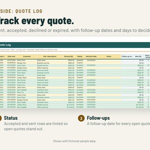Cleaning Estimate Template | Cleaning Business Quote Form, Price List, Quote Tracker | Google Sheets + Excel image 4