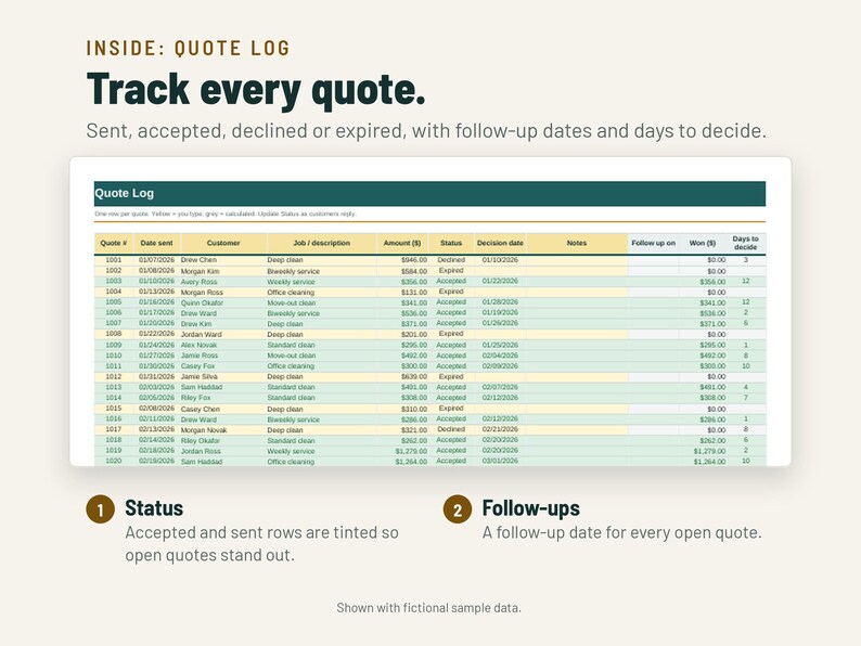 Cleaning Estimate Template | Cleaning Business Quote Form, Price List, Quote Tracker | Google Sheets + Excel image 4