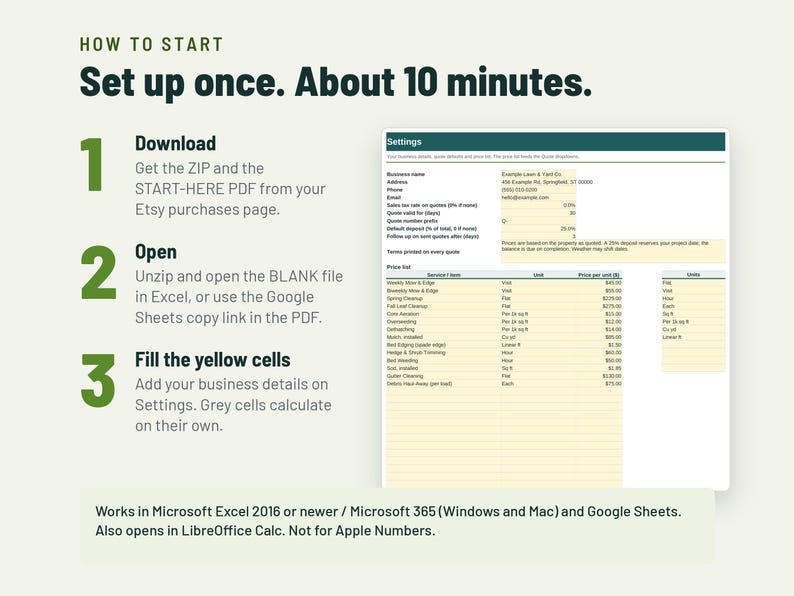 Lawn Care Estimate Template | Landscaping Estimate Form, Per Sq Ft Pricing | Google Sheets + Excel image 6