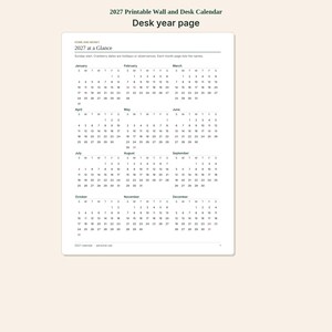May include: A 2027 printable wall and desk calendar page titled 2027 at a Glance. The white document features a grid layout of all twelve months from January to December, starting on Sunday, with black text on a clean white background.