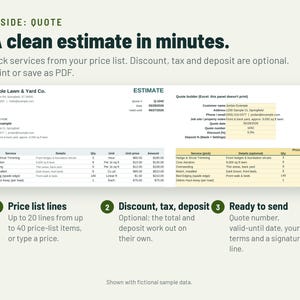 Lawn Care Estimate Template | Landscaping Estimate Form, Per Sq Ft Pricing | Google Sheets + Excel image 2