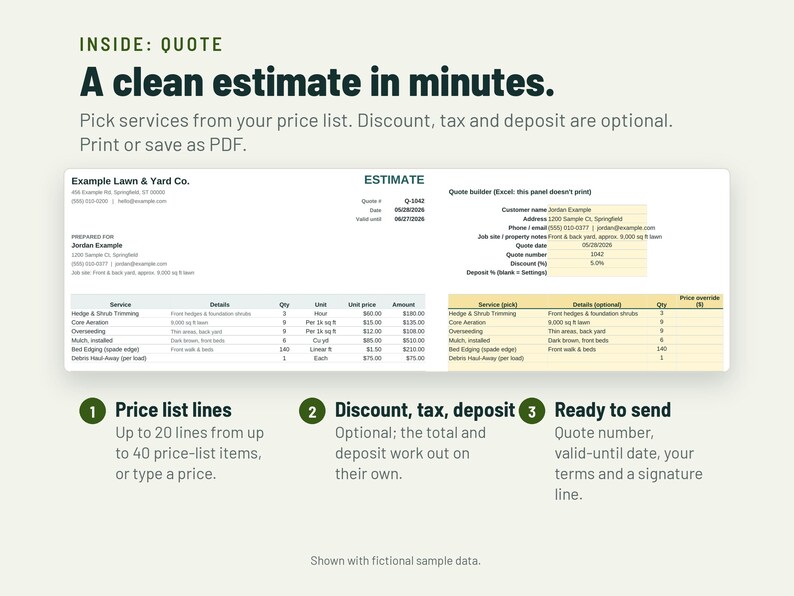 Lawn Care Estimate Template | Landscaping Estimate Form, Per Sq Ft Pricing | Google Sheets + Excel image 2