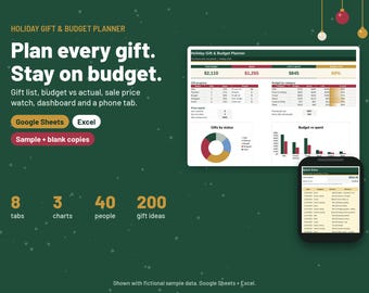 Christmas Gift Planner Spreadsheet, Holiday Budget Tracker