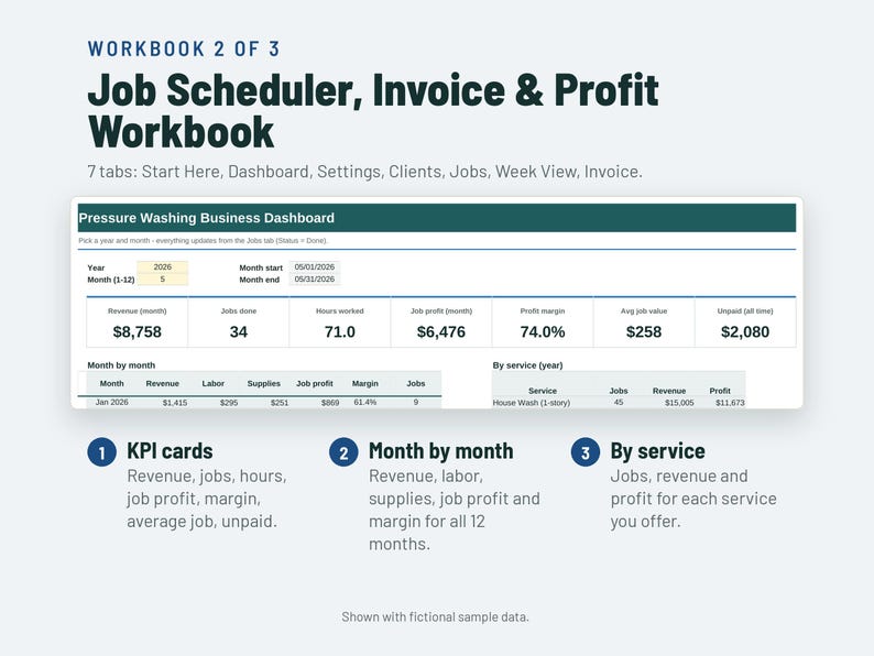 Pressure Washing Business Start Up Kit | Soft Wash Pricing Calculator, Estimate, Invoice | Google Sheets + Excel image 3