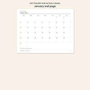 May include: A printable 2027 wall and desk calendar page for January. The white grid layout features the month title, days of the week, and numbered dates from 1 to 31. Text at the bottom notes New Year and MLK Day, with 2027 calendar personal use.