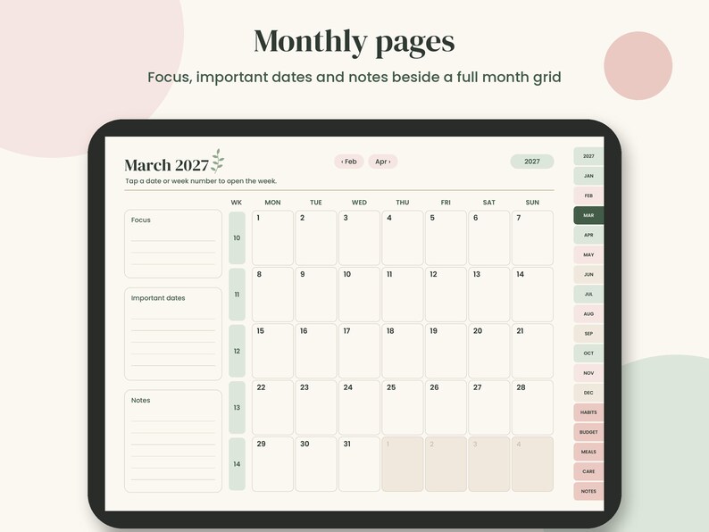 2027 Digital Planner, Hyperlinked PDF with Budget and Habit Tracker imagen 4