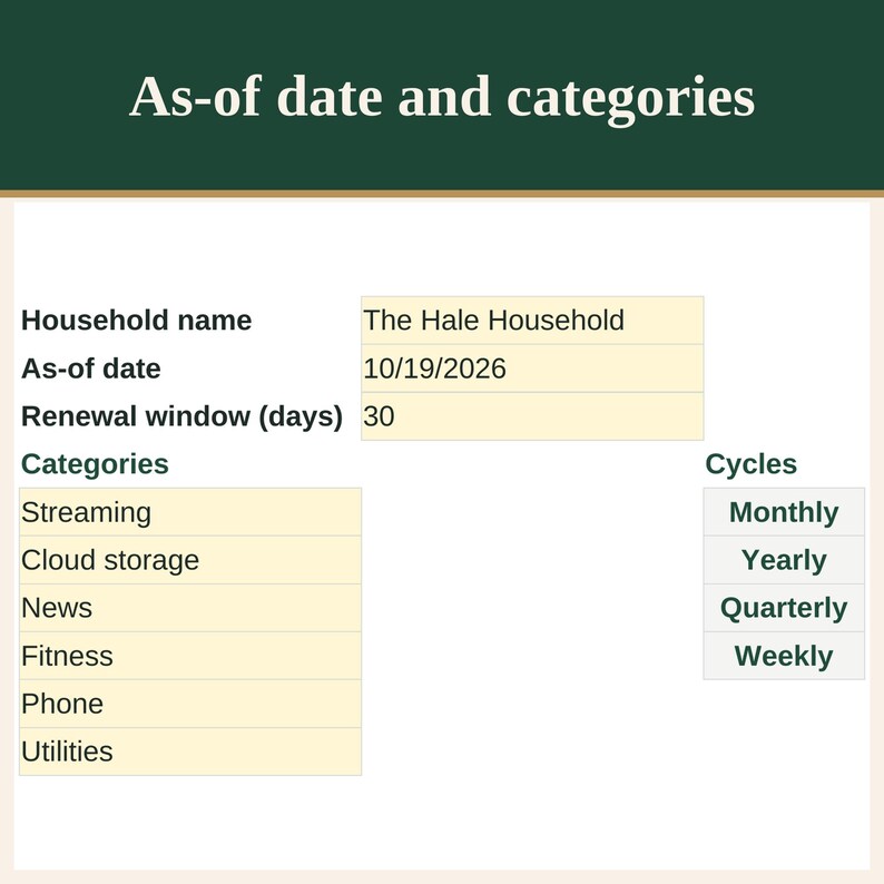 Subscription and Recurring Bills Tracker Spreadsheet with Renewal Dates image 6