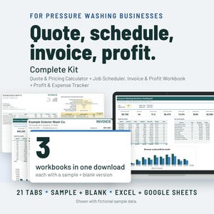 Pressure Washing Business Start Up Kit | Soft Wash Pricing Calculator, Estimate, Invoice | Google Sheets + Excel image 1