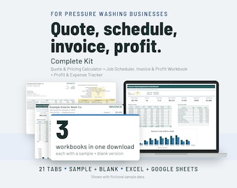 Pressure Washing Business Start Up Kit | Soft Wash Pricing Calculator, Estimate, Invoice | Google Sheets + Excel