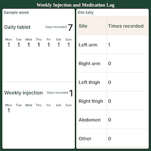 Weekly Injection and Medication Log | Printable and Workbook
