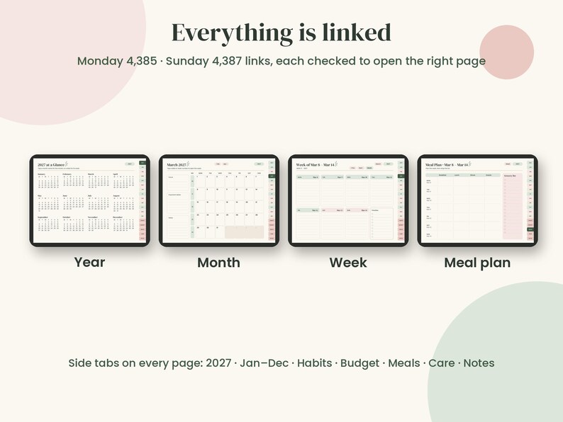 2027 Digital Planner, Hyperlinked PDF with Budget and Habit Tracker imagen 3