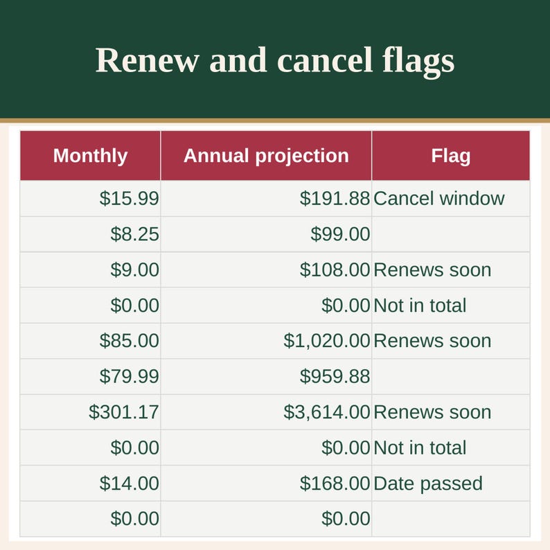 Subscription and Recurring Bills Tracker Spreadsheet with Renewal Dates image 4