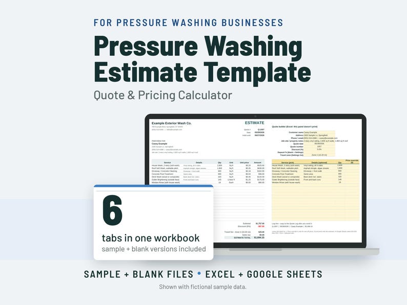 Pressure Washing Estimate Template and Price Per Sq Ft Calculator image 1