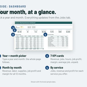 Pressure Washing Invoice Template and Job Scheduler | Client Tracker, Job Profit | Google Sheets + Excel image 3