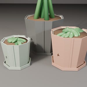 Pylonwell Trio Geometric Self-Watering Planter Set STEP, STL and 3MF Files image 1