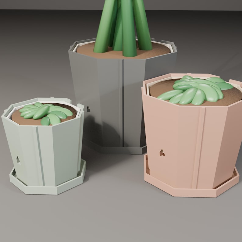 Pylonwell Trio Geometric Self-Watering Planter Set STEP, STL and 3MF Files image 1