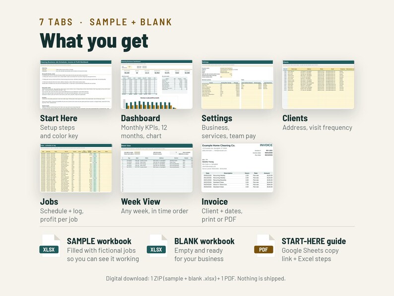 Cleaning Invoice Template and Job Scheduler | Cleaning Business Spreadsheet, Client Tracker | Google Sheets + Excel image 5