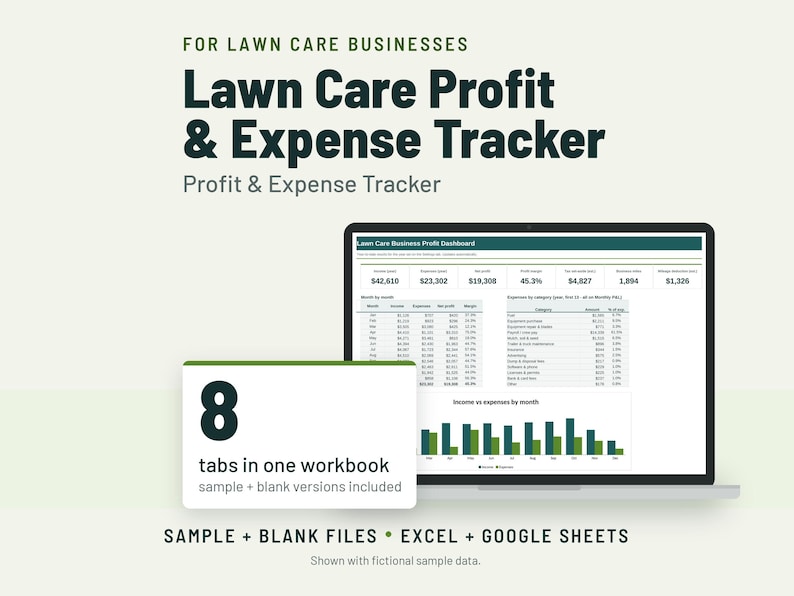 Lawn Care Expense and Profit Tracker, Landscaping Bookkeeping image 1
