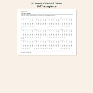 May include: A white printable wall and desk calendar page for 2027. The header reads 2027 at a Glance. It features a grid layout of all twelve months from January to December, with Sunday start dates and black text on a white background.