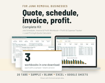 Junk Removal Business Start Up Kit | Load Pricing Calculator, Estimate, Invoice, Scheduler | Google Sheets + Excel