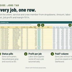 Lawn Care Invoice Template and Mowing Schedule | Lawn Care Spreadsheet, Client Tracker | Google Sheets + Excel image 2