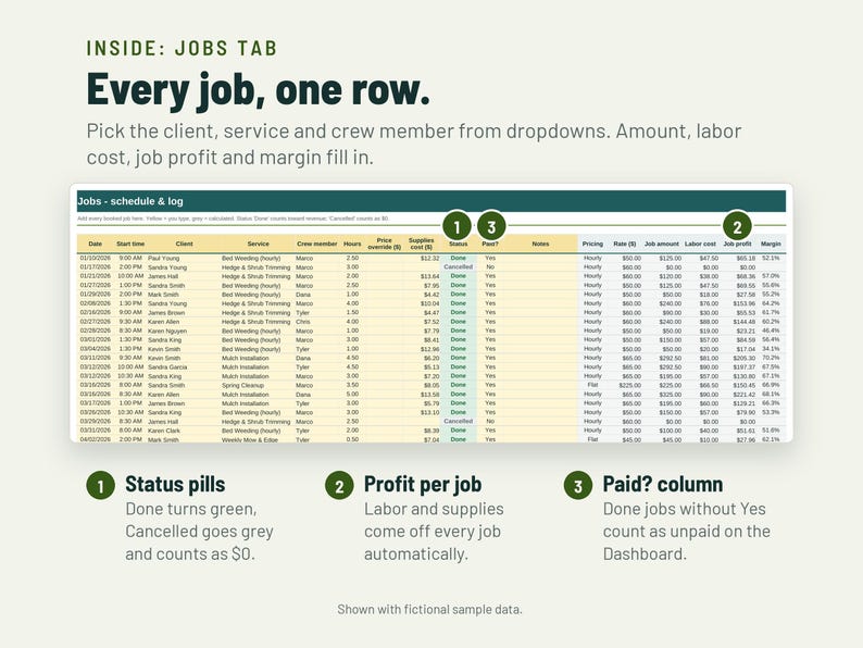 Lawn Care Invoice Template and Mowing Schedule | Lawn Care Spreadsheet, Client Tracker | Google Sheets + Excel image 2