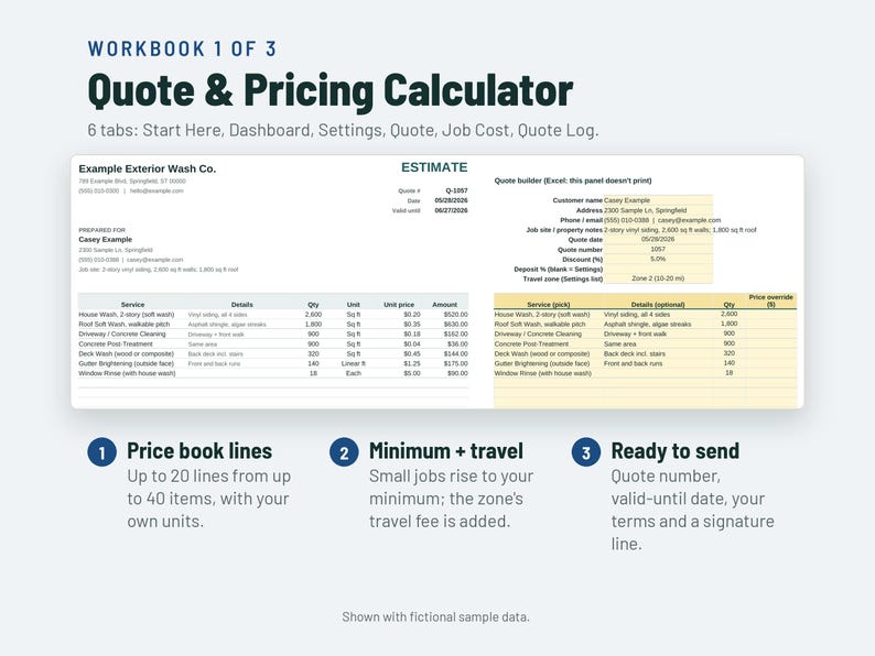 Pressure Washing Business Start Up Kit | Soft Wash Pricing Calculator, Estimate, Invoice | Google Sheets + Excel image 2