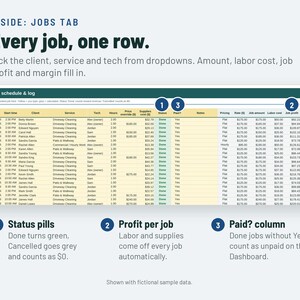 Pressure Washing Invoice Template and Job Scheduler | Client Tracker, Job Profit | Google Sheets + Excel image 2