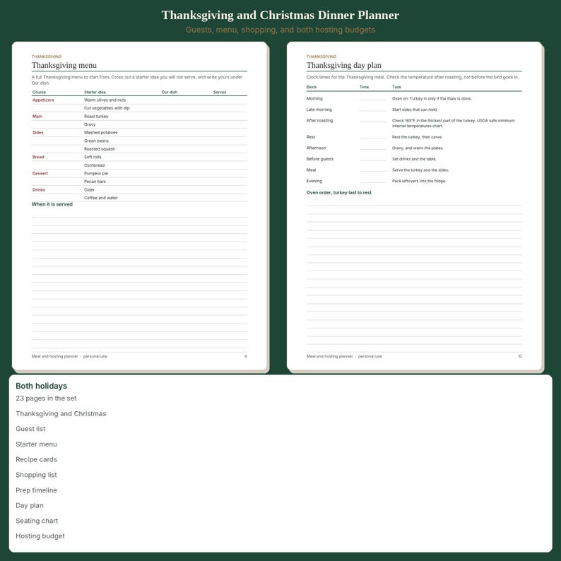 Thanksgiving and Christmas Dinner Planner | Guest Menu and Hosting Budget image 1