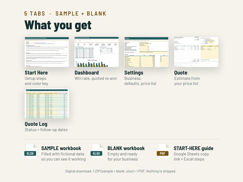 Cleaning Estimate Template | Cleaning Business Quote Form, Price List, Quote Tracker | Google Sheets + Excel image 5