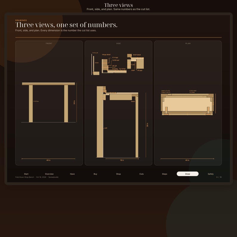 Fold-Down Shop Bench | Wall Folding PDF Plan with Cut List and Stud Notes image 7