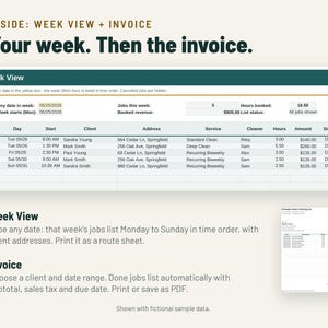 Cleaning Invoice Template and Job Scheduler | Cleaning Business Spreadsheet, Client Tracker | Google Sheets + Excel image 4