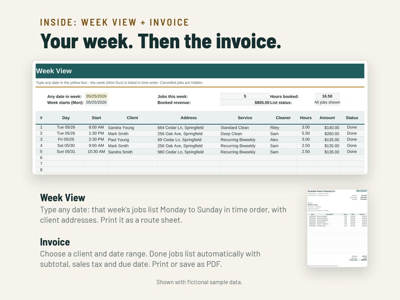 Cleaning Invoice Template and Job Scheduler | Cleaning Business Spreadsheet, Client Tracker | Google Sheets + Excel image 4