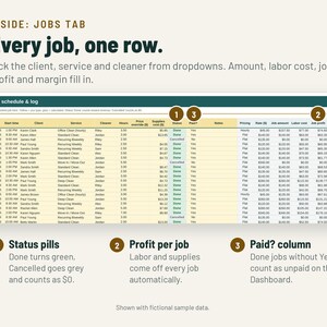 Cleaning Invoice Template and Job Scheduler | Cleaning Business Spreadsheet, Client Tracker | Google Sheets + Excel image 2