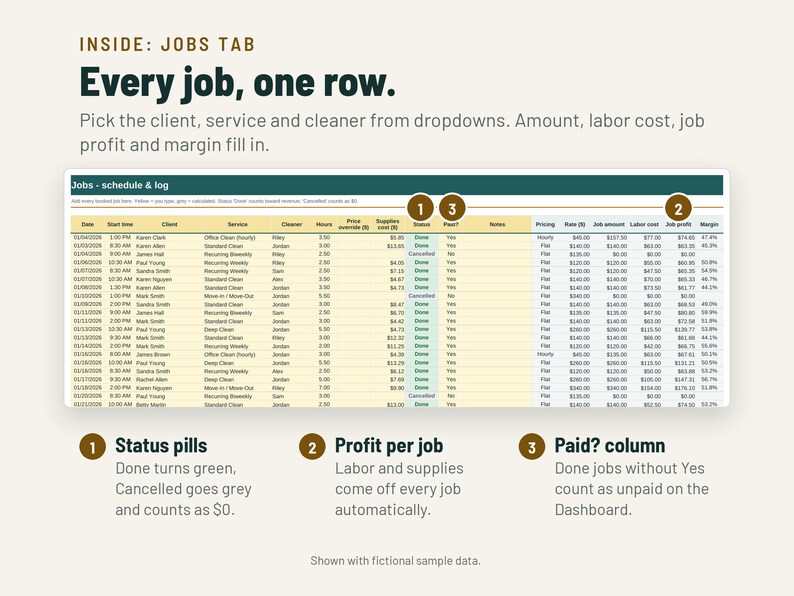 Cleaning Invoice Template and Job Scheduler | Cleaning Business Spreadsheet, Client Tracker | Google Sheets + Excel image 2